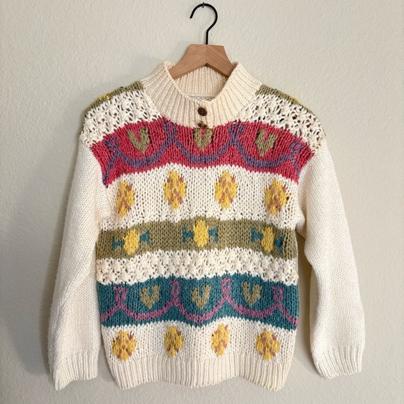 Erika Petites Sweaters - Vintage Hand Knit Mockneck Sweater
